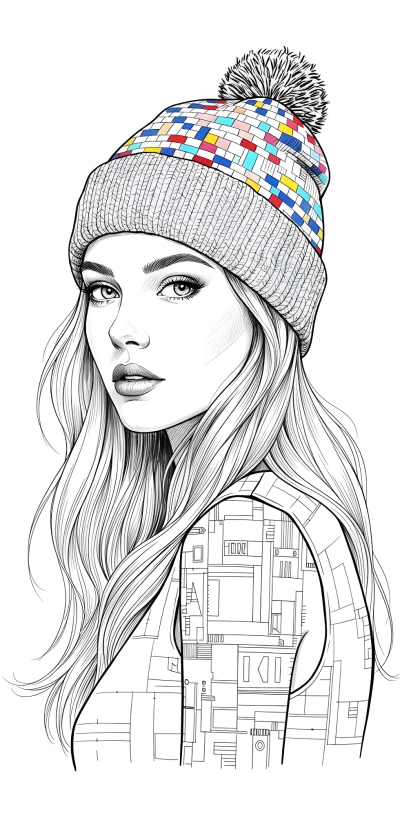 Ultra Detailed Ink Mosaic Beanie Girl