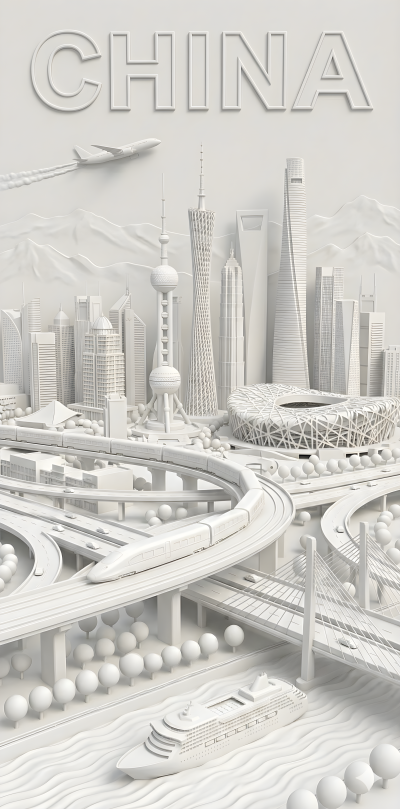 White Relief City Poster