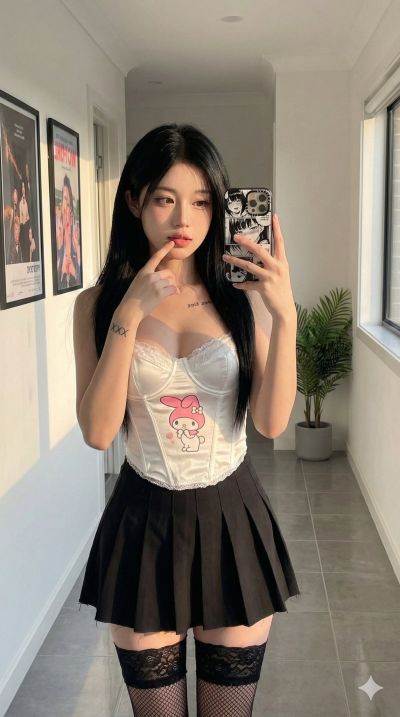 Satin Pink Cartoon Girl Portrait