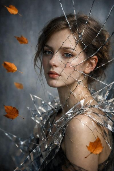 Surreal Cracked Mirror Portrait