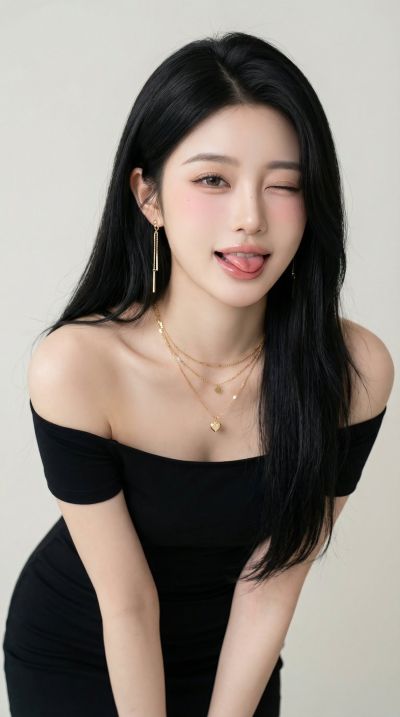 Playful Black Dress Flirty Portrait