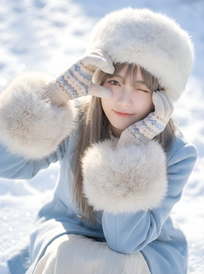 Snow Heart Gesture Winter Cute Portrait