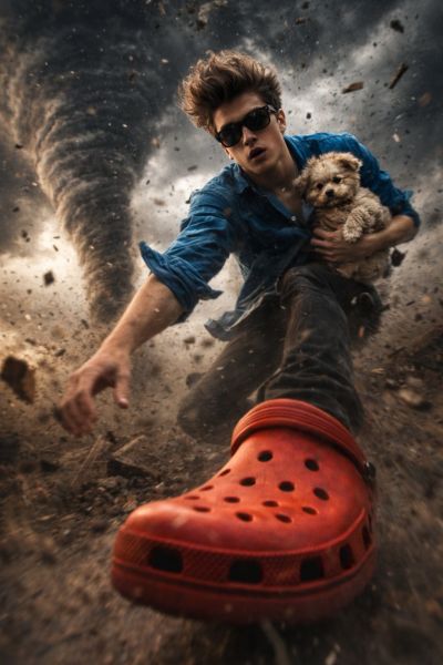 Surreal Tornado Blue Shirt Red Crocs Fashion