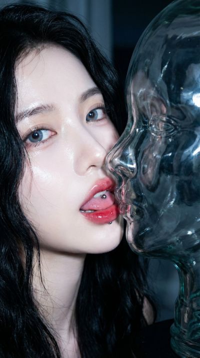 Glass Lip Kiss Night Closeup