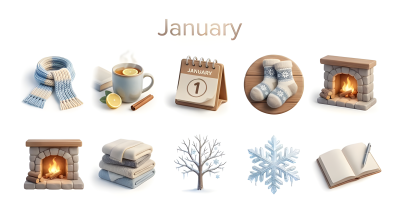 Pure White 3D Monthly Icons