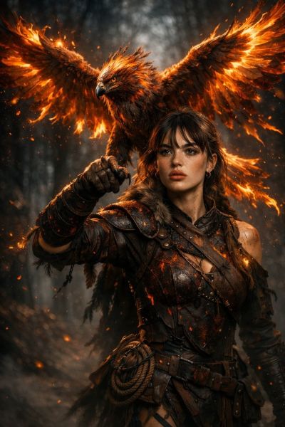 The Ember Armored Falconer And The Flame Winged Divine Bird