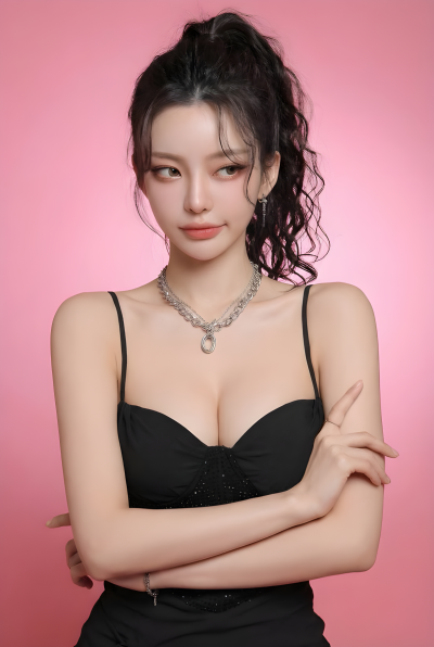 Tsundere Pose Still From A Pink Toned Studio Shoot