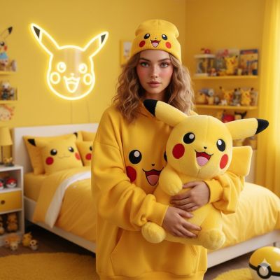 Girl In Pikachu Themed Bedroom