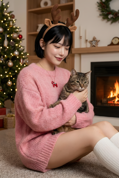 Warm Christmas Moment With Pets