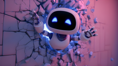 3D Cartoon Character Breaking Through A Wall