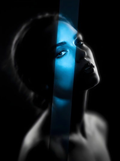 Blue Lit Fractured Portrait