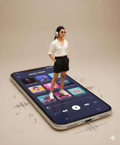 Person Standing On Giant Smartphone