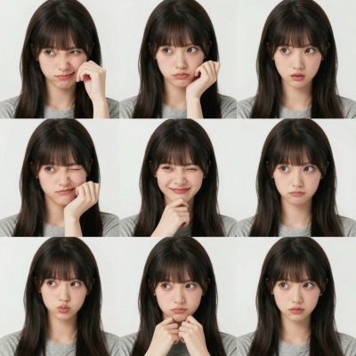 Consistent Expression And Pose 3X3 Photo Grid With Diverse Angles