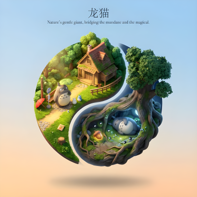 Floating Tai Chi Cute 3D Cartoon Stereoscopic Scene