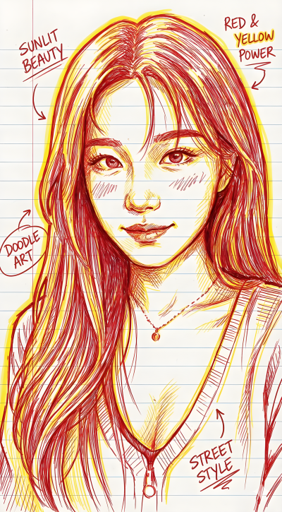 Red And Yellow Hand Drawn Portrait Illustration