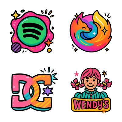 Colorful Playful Cartoon Icons And Logos