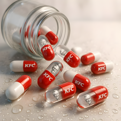 Capsules Pouring From Transparent Vial