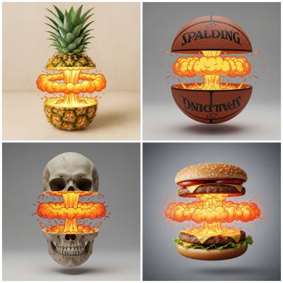 Object Sliced With Cartoon Explosion