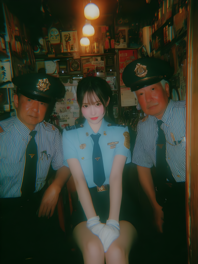 Beautiful Japanese Woman In Light Blue Police Uniform