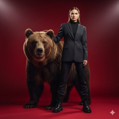 Fashionable Woman With Bear