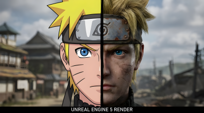 Anime And Reality Split Portrait